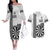 Personalised Fiji Darts Couples Matching Off The Shoulder Long Sleeve Dress and Hawaiian Shirt Fijian Tapa Pattern - White
