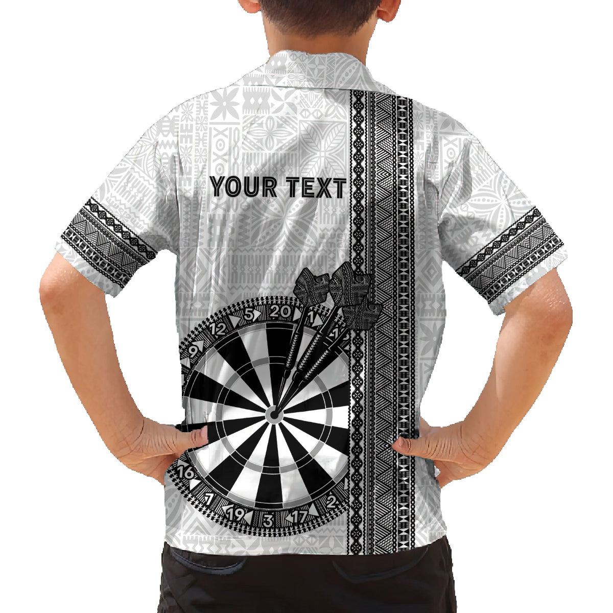 Personalised Fiji Darts Family Matching Puletasi and Hawaiian Shirt Fijian Tapa Pattern - White