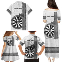 Personalised Fiji Darts Family Matching Puletasi and Hawaiian Shirt Fijian Tapa Pattern - White