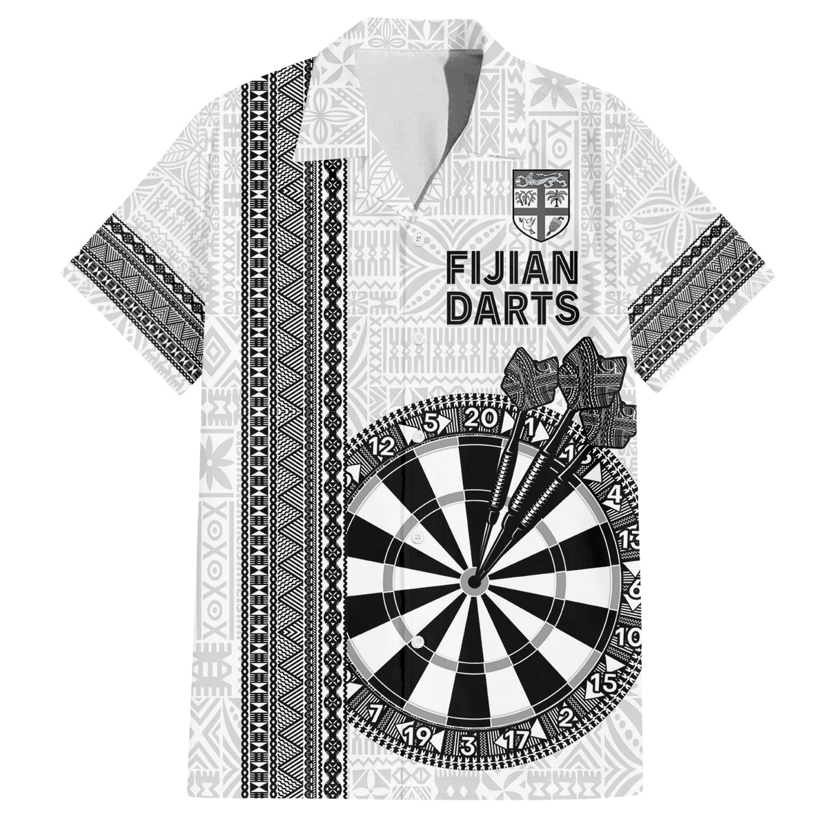 Personalised Fiji Darts Family Matching Puletasi and Hawaiian Shirt Fijian Tapa Pattern - White