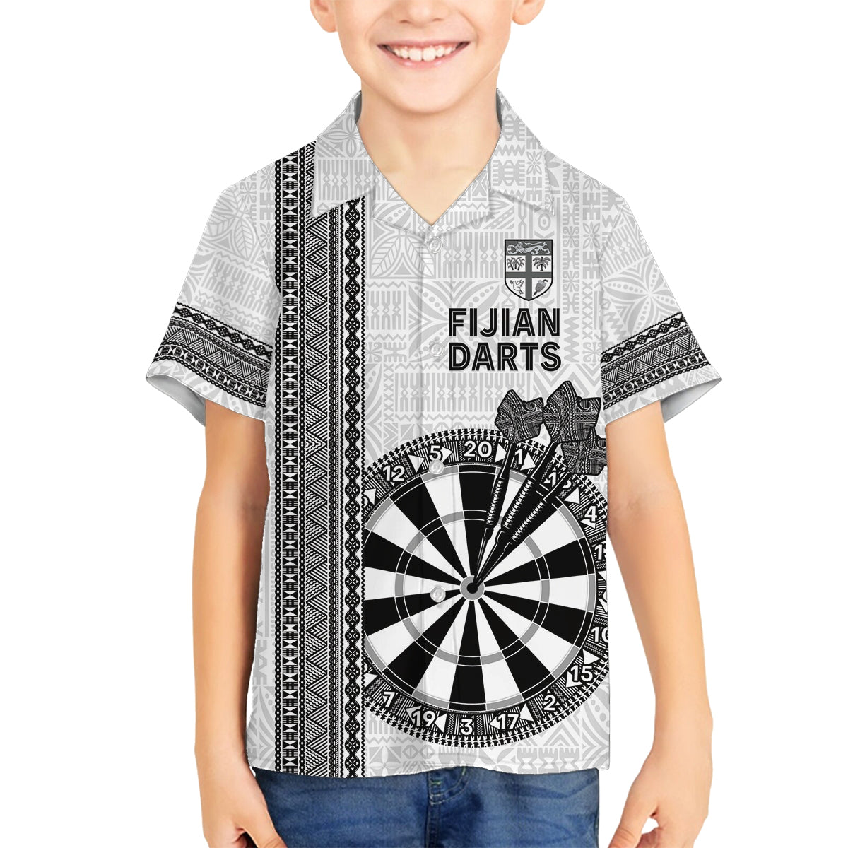 Personalised Fiji Darts Family Matching Tank Maxi Dress and Hawaiian Shirt Fijian Tapa Pattern - White
