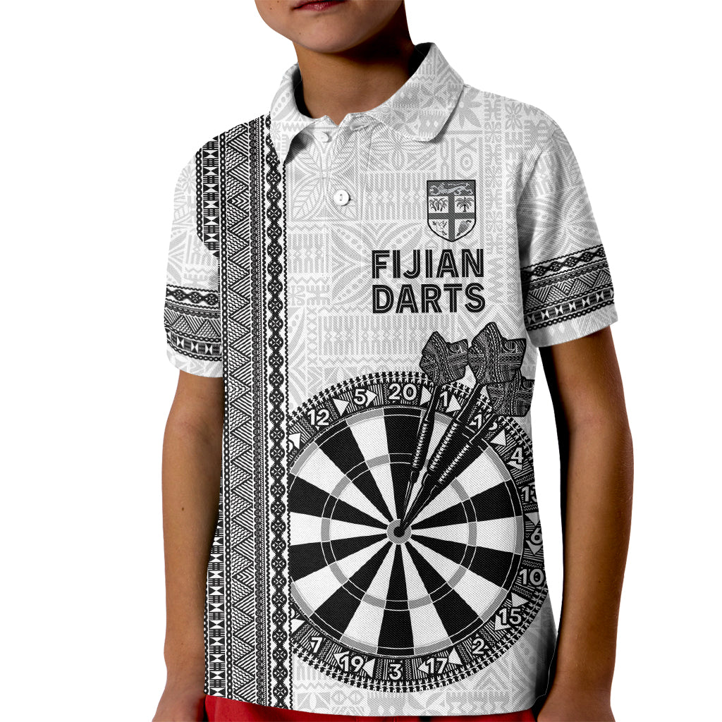 Personalised Fiji Darts Kid Polo Shirt Fijian Tapa Pattern - White