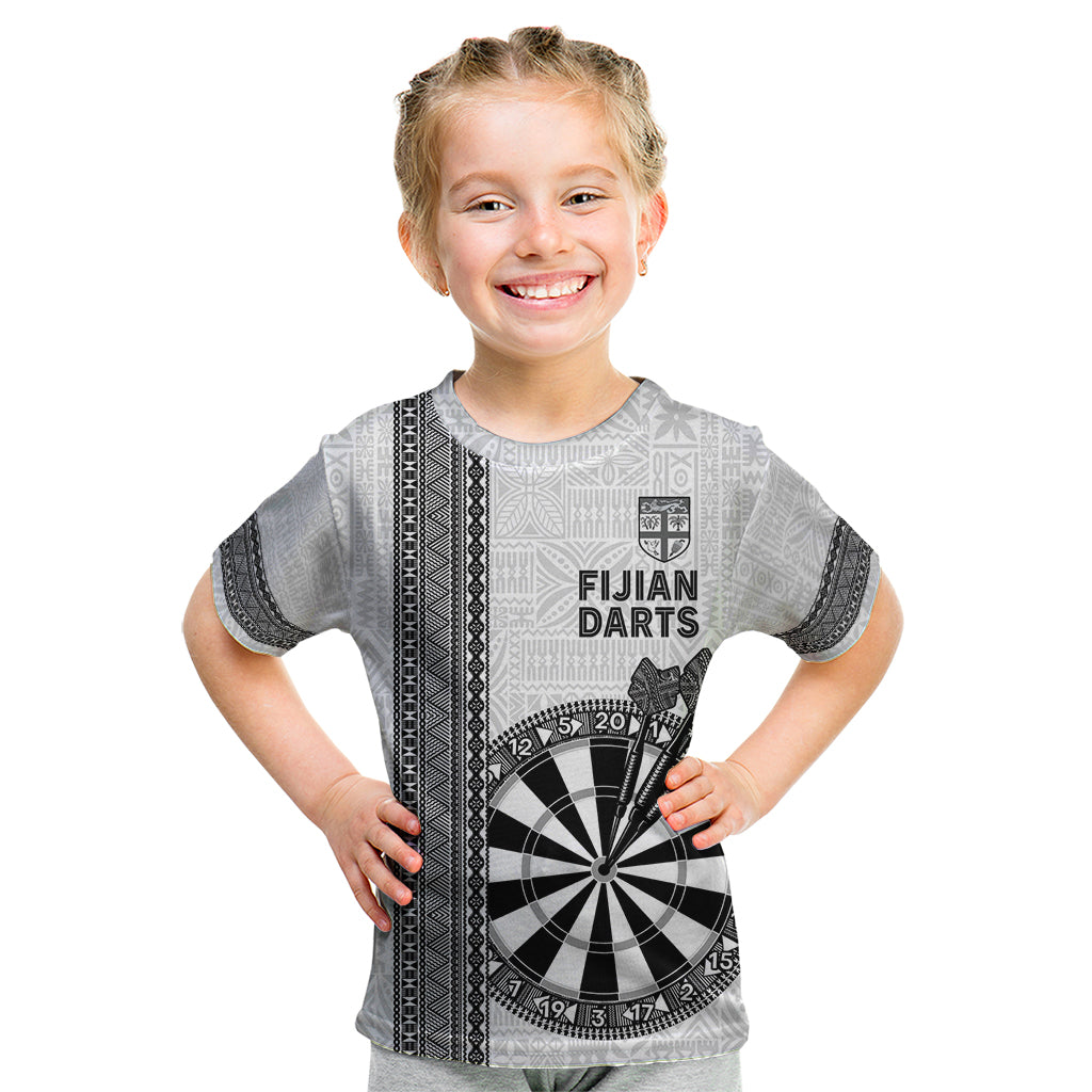Personalised Fiji Darts Kid T Shirt Fijian Tapa Pattern - White