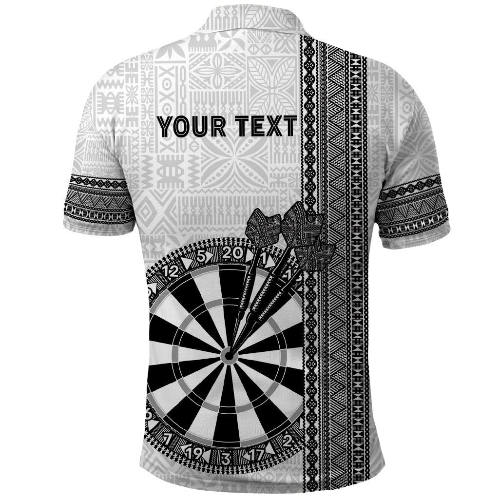 Personalised Fiji Darts Polo Shirt Fijian Tapa Pattern - White