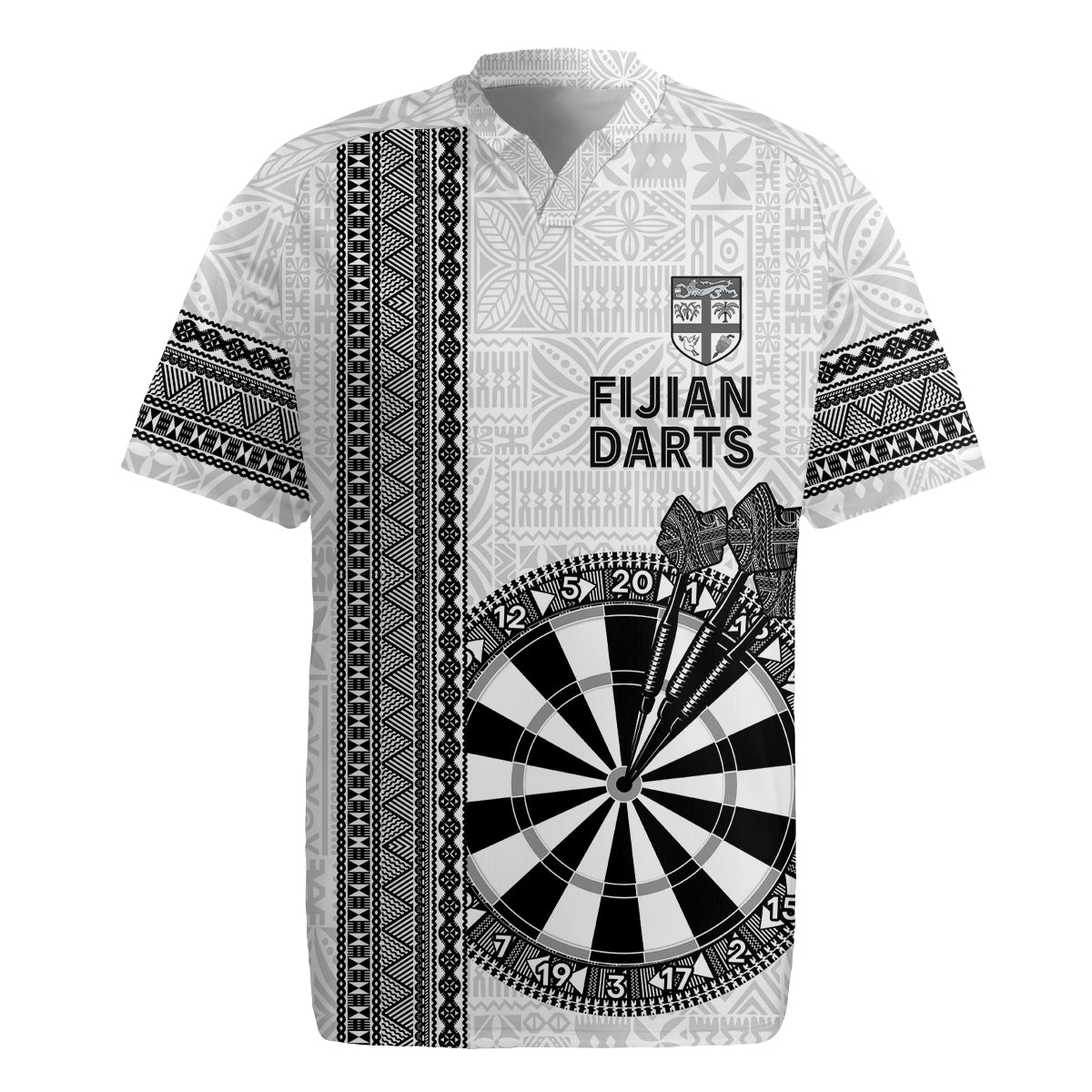 Personalised Fiji Darts Rugby Jersey Fijian Tapa Pattern - White