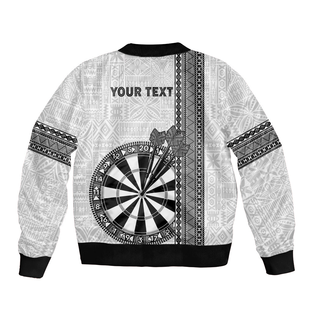 Personalised Fiji Darts Sleeve Zip Bomber Jacket Fijian Tapa Pattern - White
