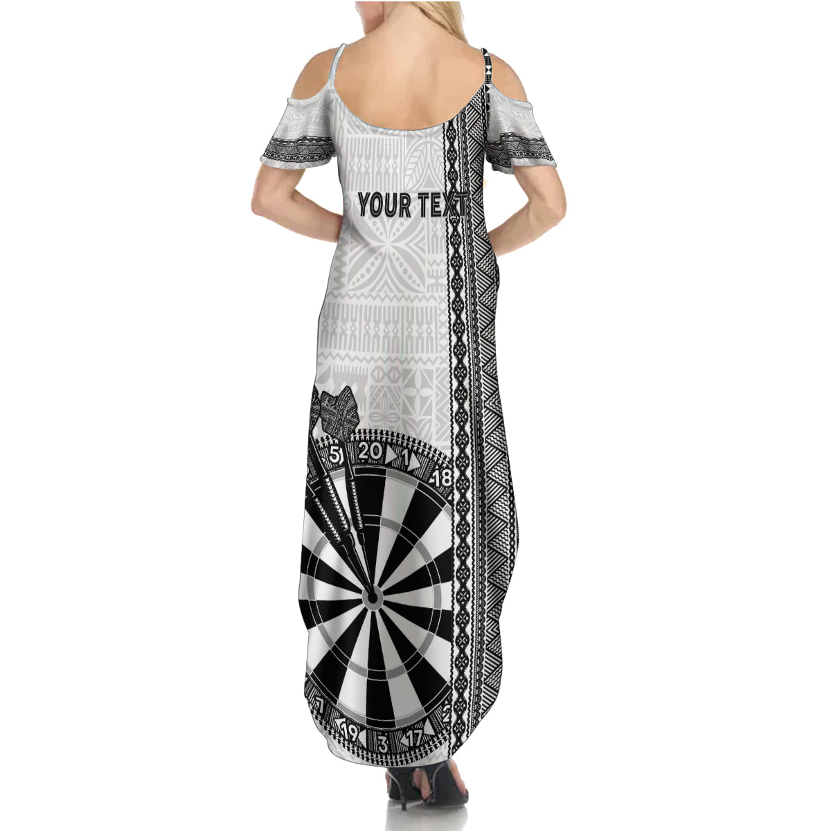 Personalised Fiji Darts Summer Maxi Dress Fijian Tapa Pattern - White