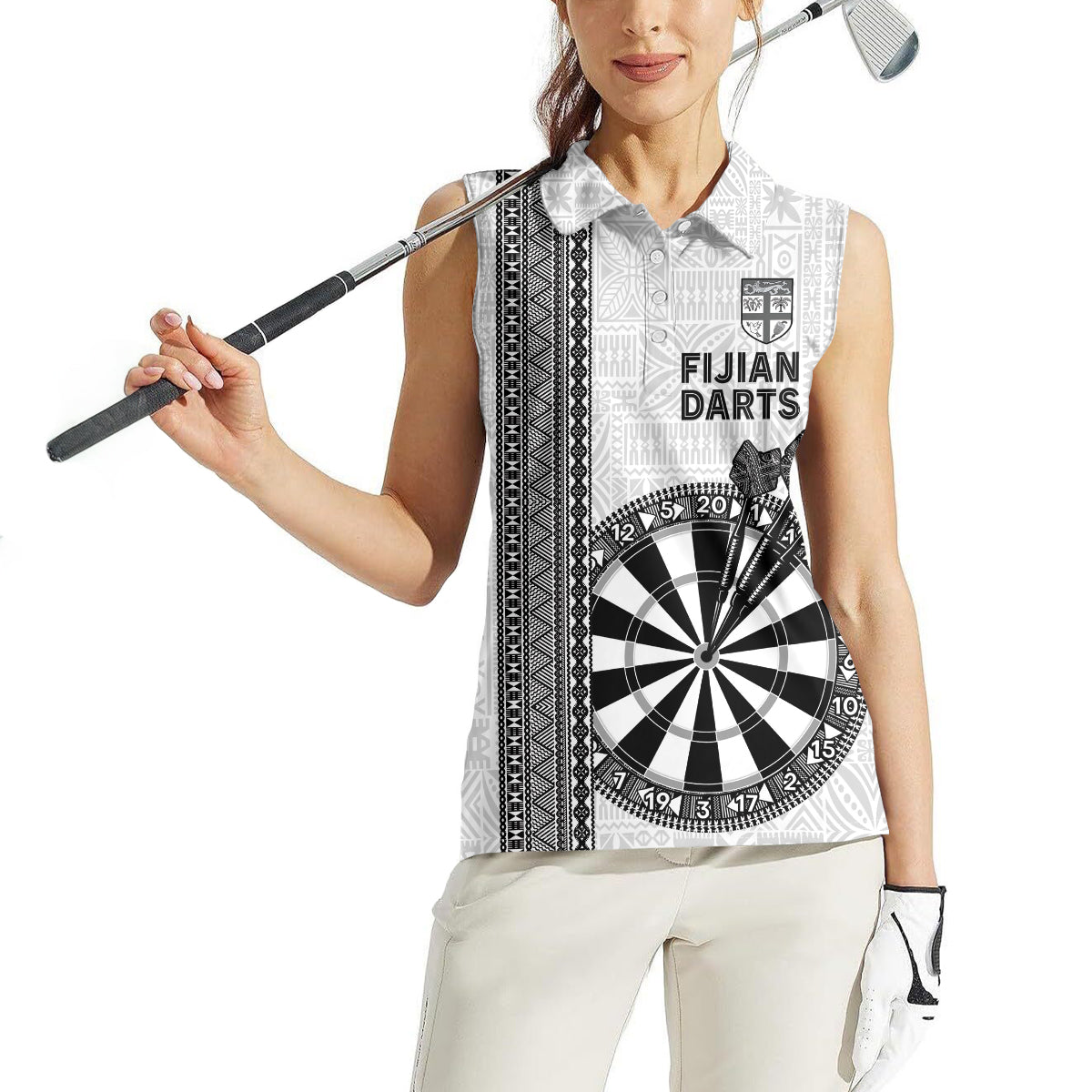 Personalised Fiji Darts Women Sleeveless Polo Shirt Fijian Tapa Pattern - White