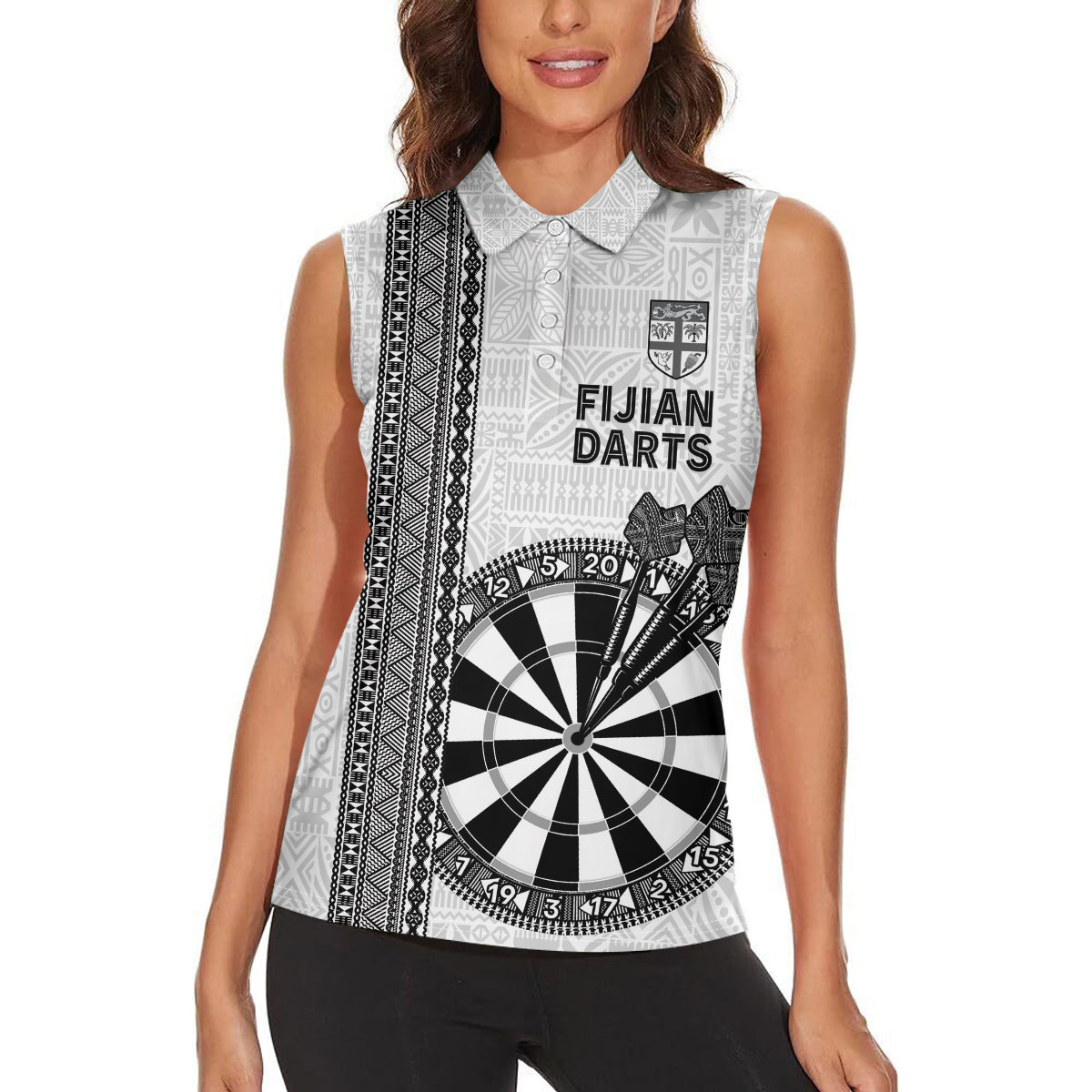 Personalised Fiji Darts Women Sleeveless Polo Shirt Fijian Tapa Pattern - White