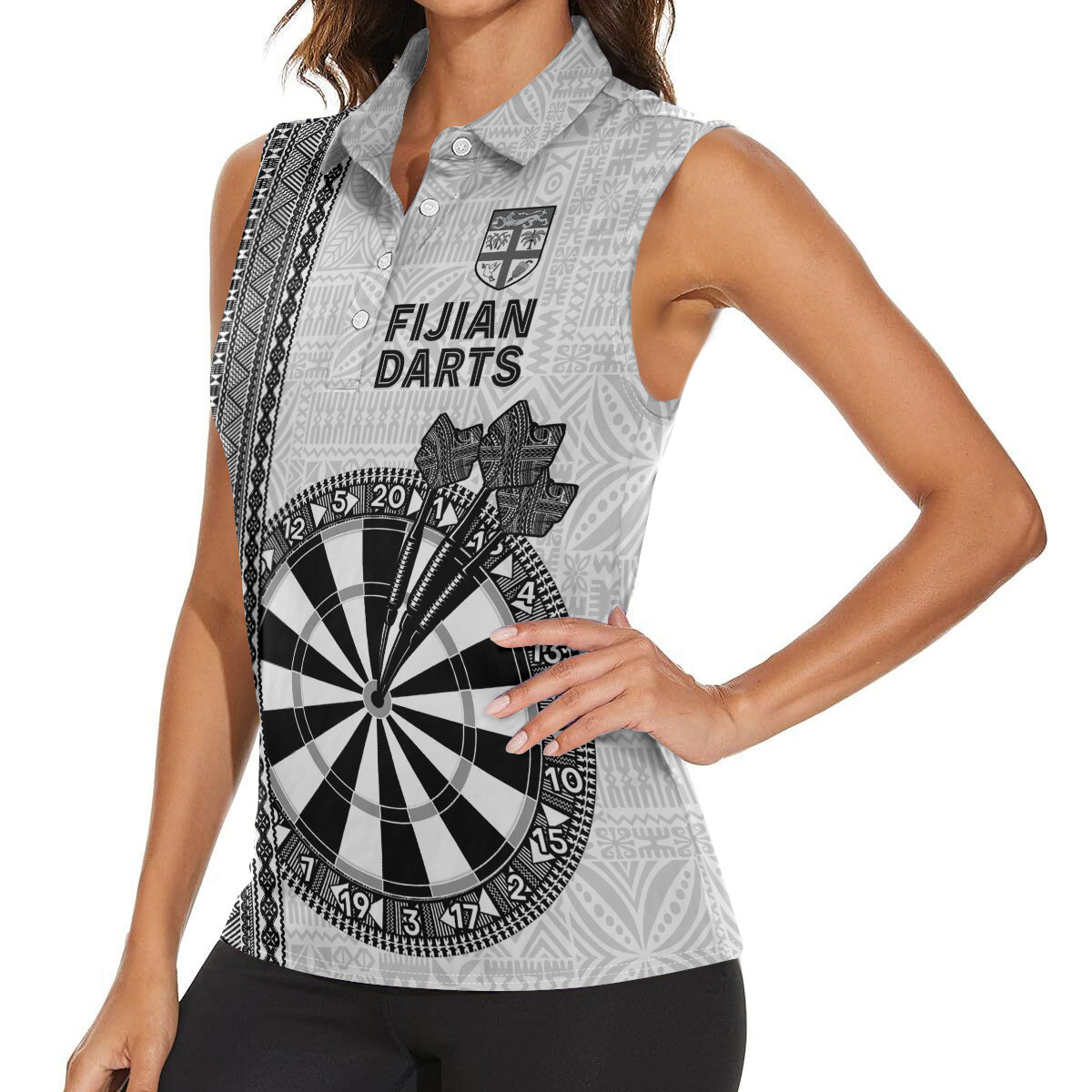 Personalised Fiji Darts Women Sleeveless Polo Shirt Fijian Tapa Pattern - White