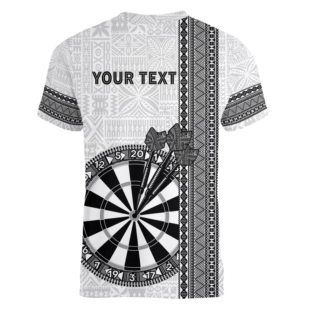 Personalised Fiji Darts Women V-Neck T-Shirt Fijian Tapa Pattern - White