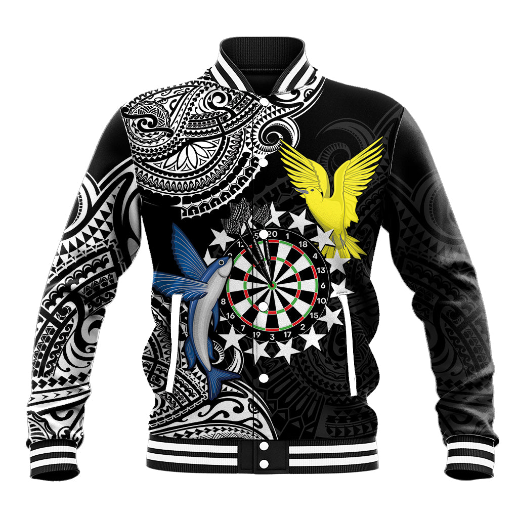 Personalised Cook Islands Darts Baseball Jacket Kuki Airani Tribal Pattern LT14 Unisex Black - Polynesian Pride