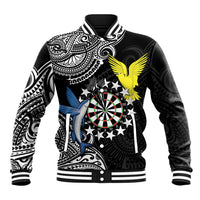 Personalised Cook Islands Darts Baseball Jacket Kuki Airani Tribal Pattern LT14 Unisex Black - Polynesian Pride