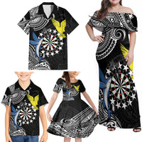 Personalised Cook Islands Darts Family Matching Off Shoulder Maxi Dress and Hawaiian Shirt Kuki Airani Tribal Pattern LT14 - Polynesian Pride