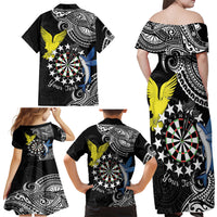 Personalised Cook Islands Darts Family Matching Off Shoulder Maxi Dress and Hawaiian Shirt Kuki Airani Tribal Pattern LT14 - Polynesian Pride