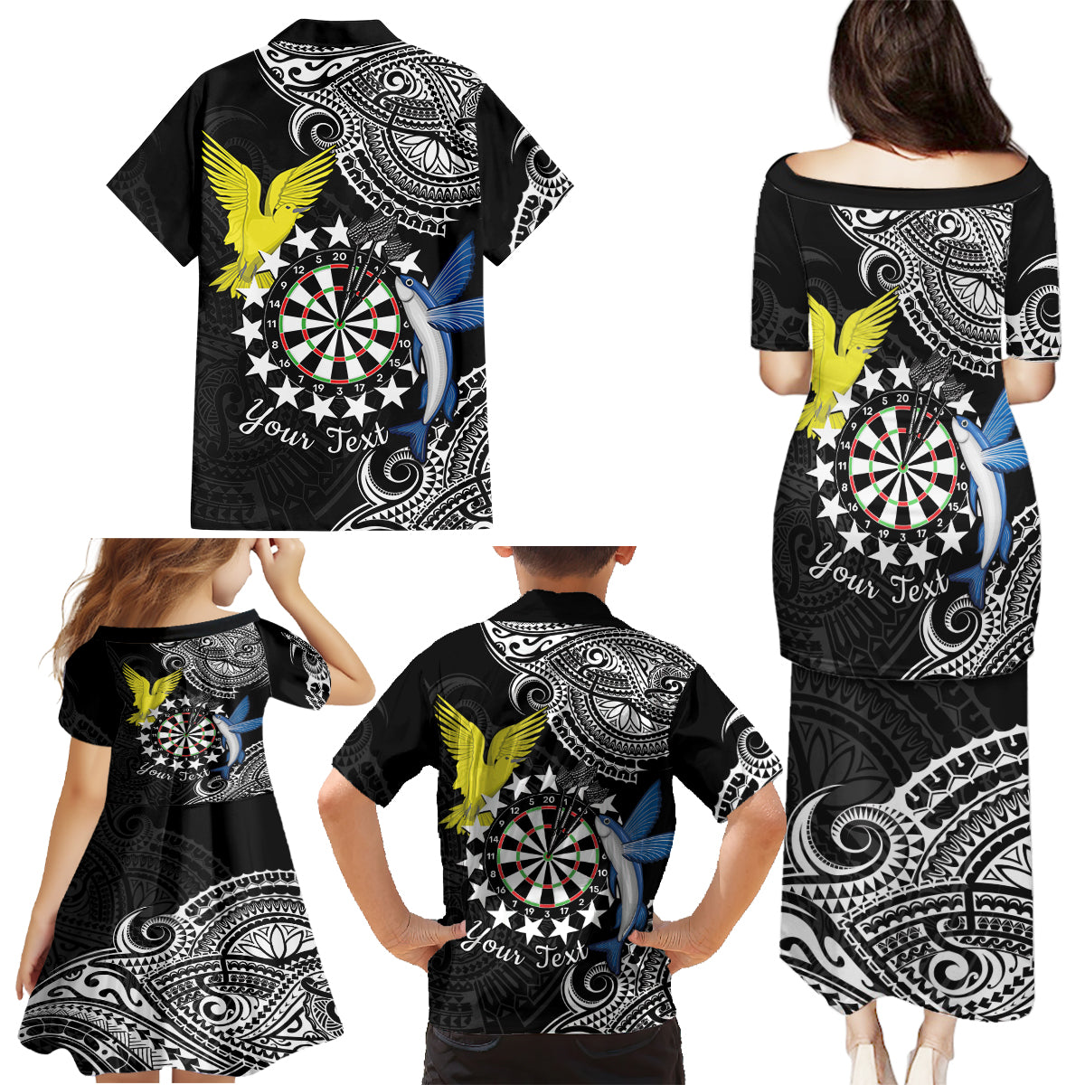 Personalised Cook Islands Darts Family Matching Puletasi and Hawaiian Shirt Kuki Airani Tribal Pattern LT14 - Polynesian Pride