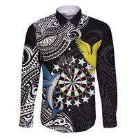 Personalised Cook Islands Darts Family Matching Puletasi and Hawaiian Shirt Kuki Airani Tribal Pattern LT14 Dad's Shirt - Long Sleeve Black - Polynesian Pride