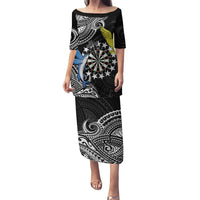 Personalised Cook Islands Darts Family Matching Puletasi and Hawaiian Shirt Kuki Airani Tribal Pattern LT14 Mom's Dress Black - Polynesian Pride