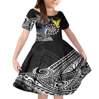 Personalised Cook Islands Darts Family Matching Summer Maxi Dress and Hawaiian Shirt Kuki Airani Tribal Pattern LT14 Daughter's Dress Black - Polynesian Pride