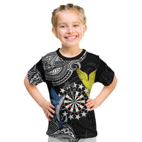 Personalised Cook Islands Darts Kid T Shirt Kuki Airani Tribal Pattern LT14 Black - Polynesian Pride