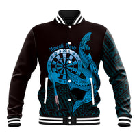 Aloha Hawaii Darts Baseball Jacket Dart Board With Polynesian Shark - Blue LT14 Unisex Blue - Polynesian Pride
