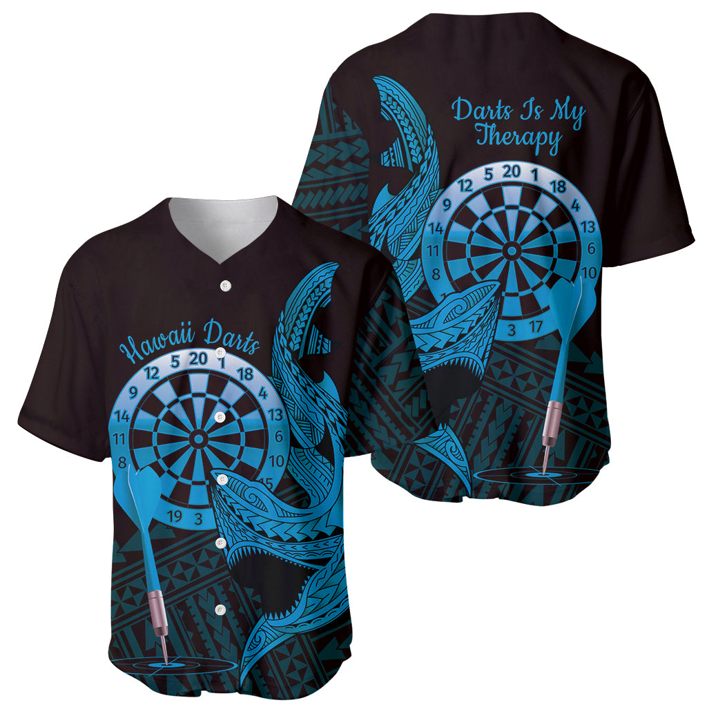 Aloha Hawaii Darts Baseball Jersey Dart Board With Polynesian Shark - Blue LT14 - Polynesian Pride