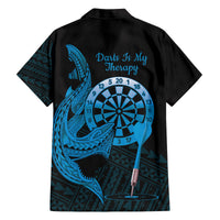 Aloha Hawaii Darts Family Matching Off Shoulder Maxi Dress and Hawaiian Shirt Dart Board With Polynesian Shark - Blue LT14 - Polynesian Pride