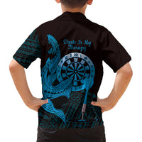 Aloha Hawaii Darts Family Matching Puletasi and Hawaiian Shirt Dart Board With Polynesian Shark - Blue LT14 - Polynesian Pride