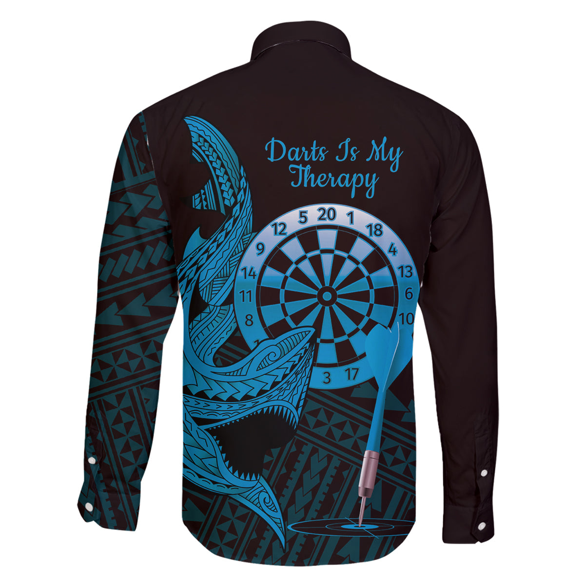Aloha Hawaii Darts Family Matching Puletasi and Hawaiian Shirt Dart Board With Polynesian Shark - Blue LT14 - Polynesian Pride