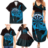 Aloha Hawaii Darts Family Matching Summer Maxi Dress and Hawaiian Shirt Dart Board With Polynesian Shark - Blue LT14 - Polynesian Pride