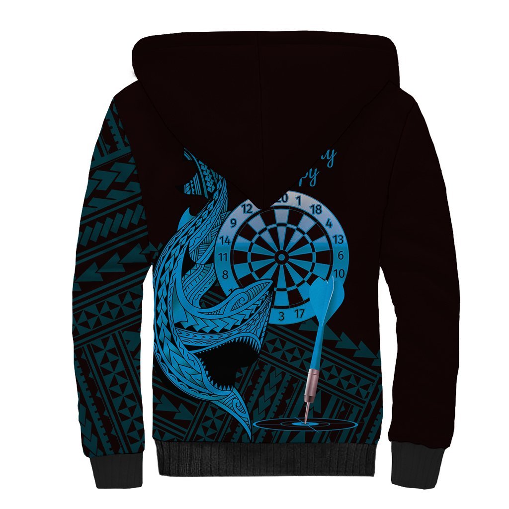 Aloha Hawaii Darts Sherpa Hoodie Dart Board With Polynesian Shark - Blue LT14 - Polynesian Pride