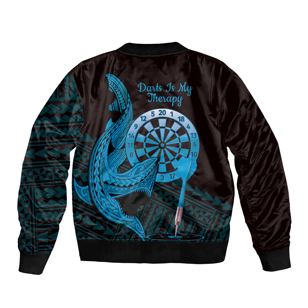 Aloha Hawaii Darts Sleeve Zip Bomber Jacket Dart Board With Polynesian Shark - Blue