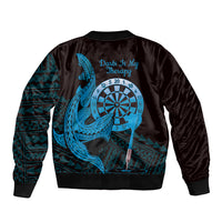 Aloha Hawaii Darts Sleeve Zip Bomber Jacket Dart Board With Polynesian Shark - Blue