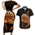 Aloha Hawaii Darts Couples Matching Short Sleeve Bodycon Dress and Hawaiian Shirt Dart Board With Polynesian Shark - Gold