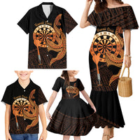 Aloha Hawaii Darts Family Matching Mermaid Dress and Hawaiian Shirt Dart Board With Polynesian Shark - Gold LT14 - Polynesian Pride
