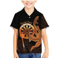 Aloha Hawaii Darts Family Matching Mermaid Dress and Hawaiian Shirt Dart Board With Polynesian Shark - Gold LT14 Son's Shirt Gold - Polynesian Pride