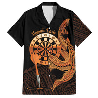 Aloha Hawaii Darts Family Matching Puletasi and Hawaiian Shirt Dart Board With Polynesian Shark - Gold LT14 Dad's Shirt - Short Sleeve Gold - Polynesian Pride