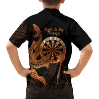 Aloha Hawaii Darts Family Matching Short Sleeve Bodycon Dress and Hawaiian Shirt Dart Board With Polynesian Shark - Gold LT14 - Polynesian Pride