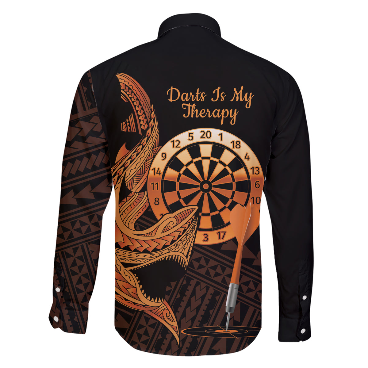 Aloha Hawaii Darts Family Matching Short Sleeve Bodycon Dress and Hawaiian Shirt Dart Board With Polynesian Shark - Gold LT14 - Polynesian Pride