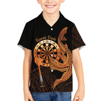 Aloha Hawaii Darts Family Matching Tank Maxi Dress and Hawaiian Shirt Dart Board With Polynesian Shark - Gold