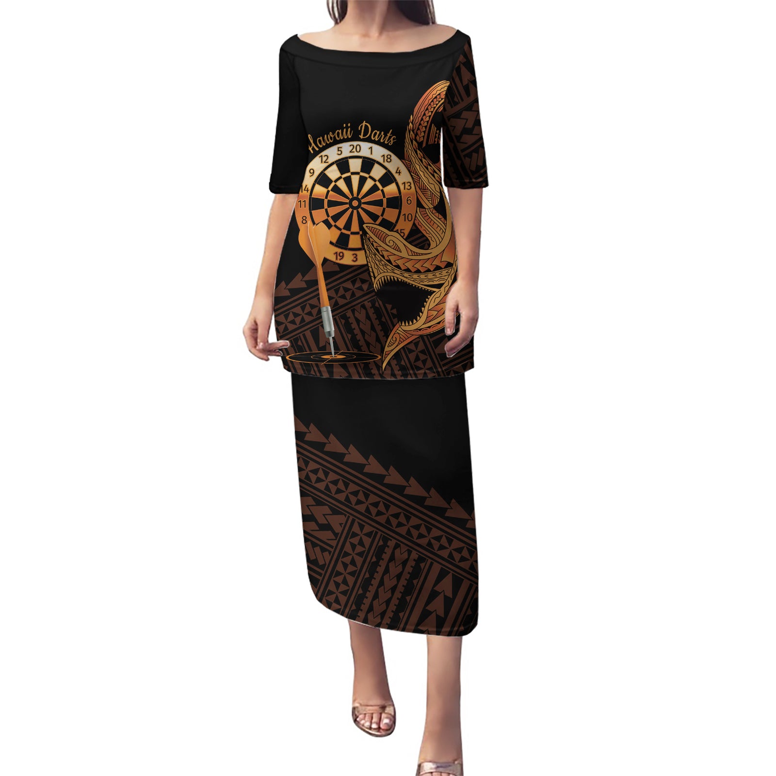 Aloha Hawaii Darts Puletasi Dart Board With Polynesian Shark - Gold