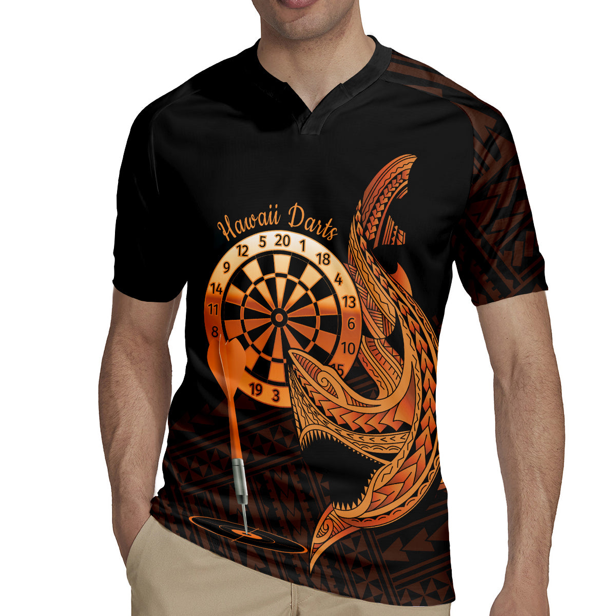 Aloha Hawaii Darts Rugby Jersey Dart Board With Polynesian Shark - Gold