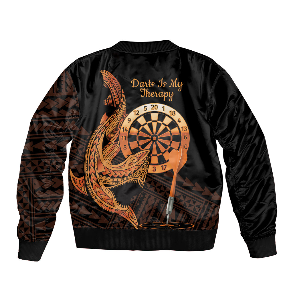 Aloha Hawaii Darts Sleeve Zip Bomber Jacket Dart Board With Polynesian Shark - Gold
