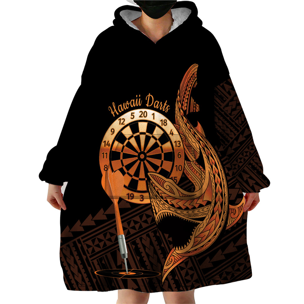 Aloha Hawaii Darts Wearable Blanket Hoodie Dart Board With Polynesian Shark - Gold