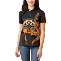 Aloha Hawaii Darts Women Polo Shirt Dart Board With Polynesian Shark - Gold