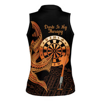 Aloha Hawaii Darts Women Sleeveless Polo Shirt Dart Board With Polynesian Shark - Gold LT14 - Polynesian Pride