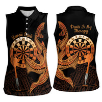 Aloha Hawaii Darts Women Sleeveless Polo Shirt Dart Board With Polynesian Shark - Gold LT14 - Polynesian Pride