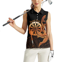 Aloha Hawaii Darts Women Sleeveless Polo Shirt Dart Board With Polynesian Shark - Gold LT14 - Polynesian Pride