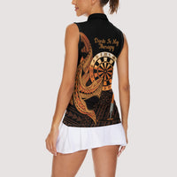 Aloha Hawaii Darts Women Sleeveless Polo Shirt Dart Board With Polynesian Shark - Gold LT14 - Polynesian Pride