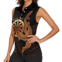 Aloha Hawaii Darts Women Sleeveless Polo Shirt Dart Board With Polynesian Shark - Gold LT14 - Polynesian Pride